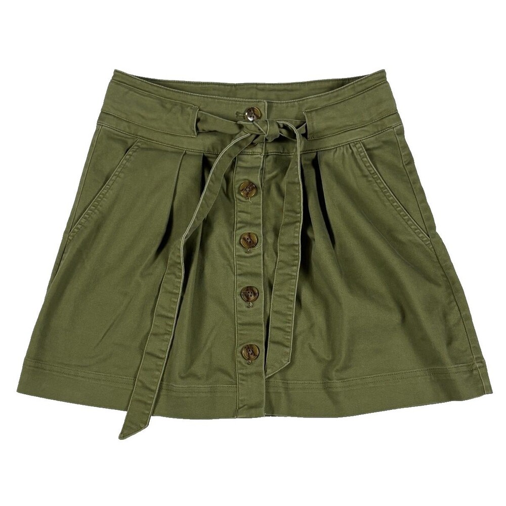 BCBGeneration Olive Green Mini Skirt XS Button Front Tie Waist Utility Cotton